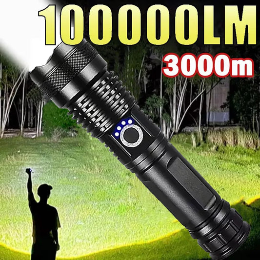 High-Power White Laser LED Flashlight: USB Rechargeable Tactical Torch