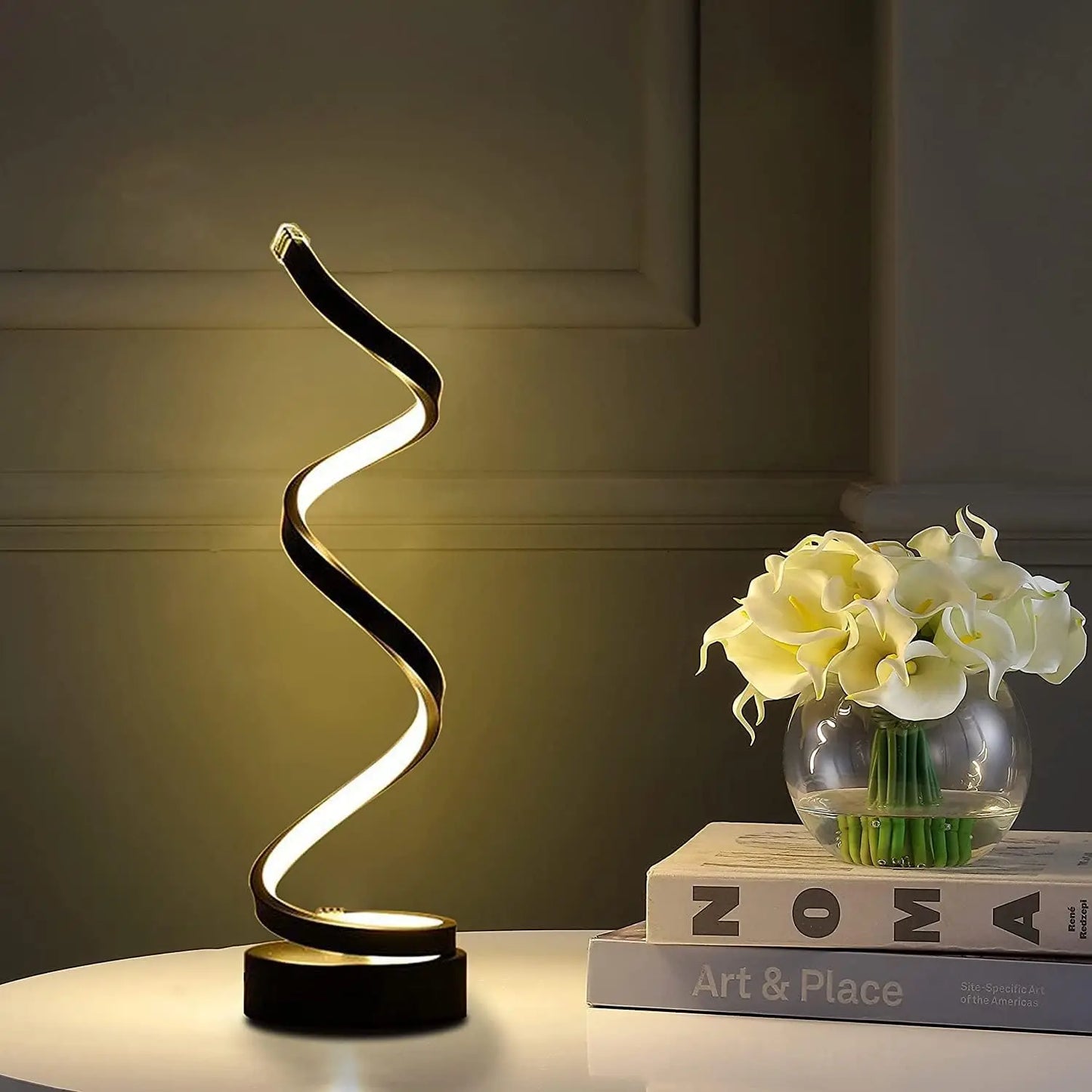 Modern Dimmable LED Spiral Table Lamp – Stylish Nightstand & Bedside Light for Living Room, Bedroom, and Office