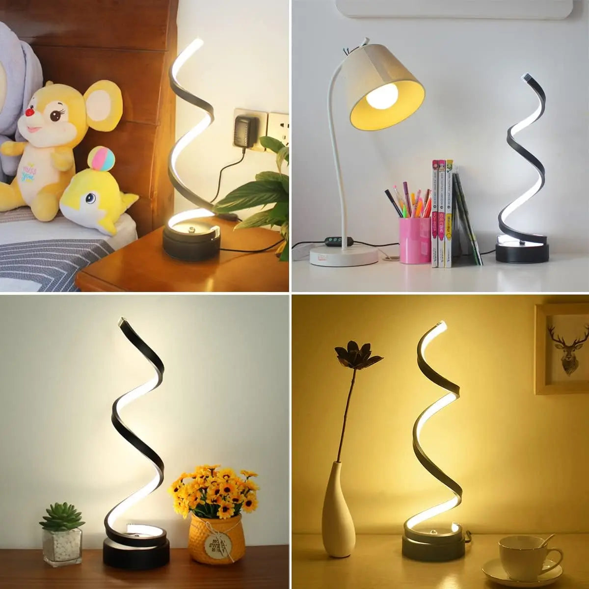 Modern Dimmable LED Spiral Table Lamp – Stylish Nightstand & Bedside Light for Living Room, Bedroom, and Office