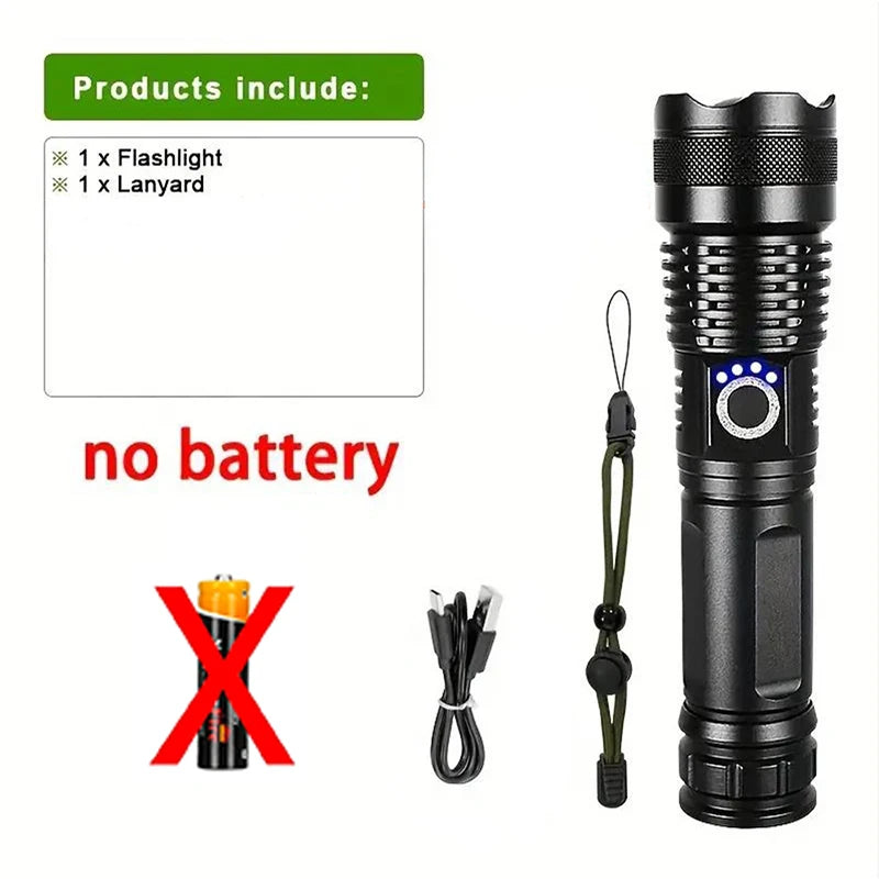 High-Power White Laser LED Flashlight: USB Rechargeable Tactical Torch