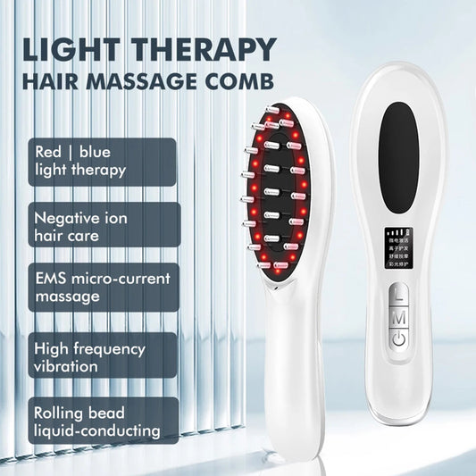 Red Light LED Therapy Comb: EMS Microcurrent Scalp Massager & Oil Applicator