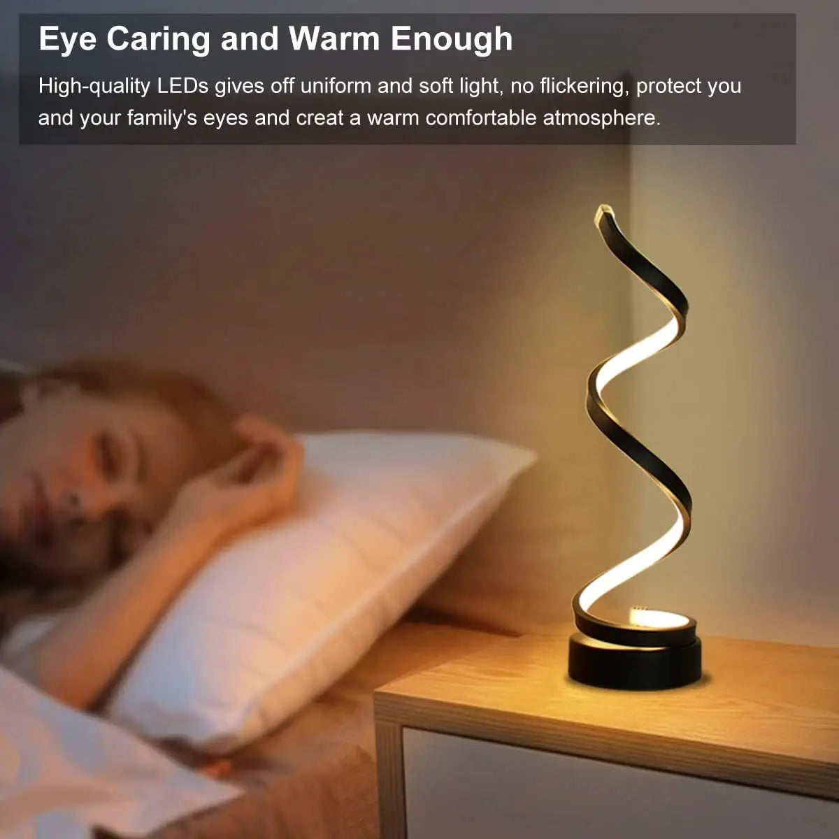 Modern Dimmable LED Spiral Table Lamp – Stylish Nightstand & Bedside Light for Living Room, Bedroom, and Office