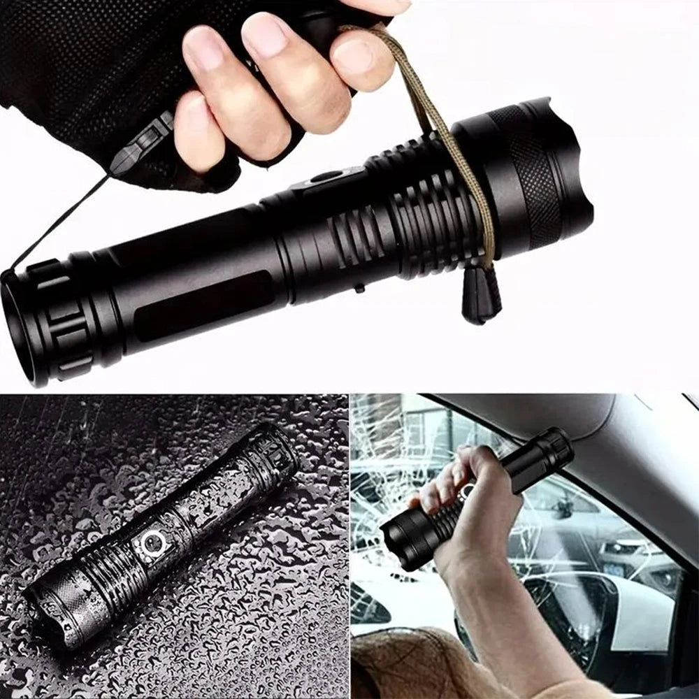 High-Power White Laser LED Flashlight: USB Rechargeable Tactical Torch