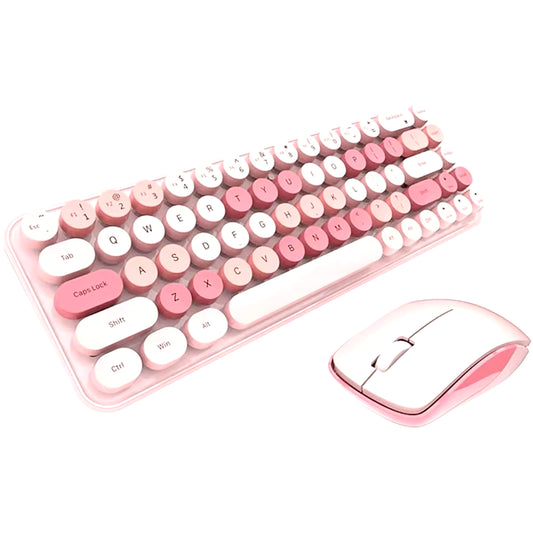 Pink Keyboard and Mouse Wireless Cute Colorful 68 round Keycaps Retro Typewriter Compact Keyboard for PC, Desktop, Laptop